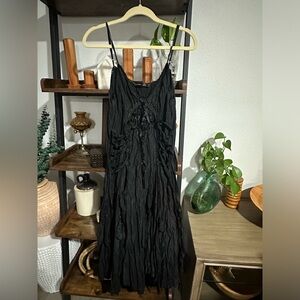 Luna Luz Black Crinkle Cotton Sundress with Adjustable Straps Goth Whimsigoth L